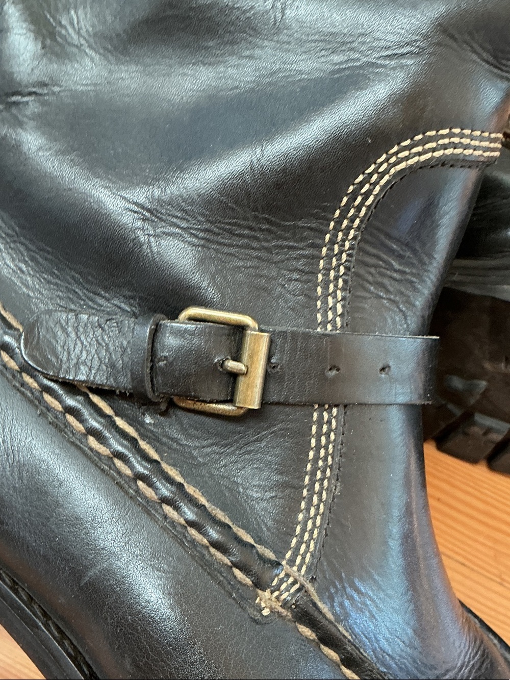 Polo by Ralph Lauren Black Leather Moto Combat Boots - Picture 9 of 11